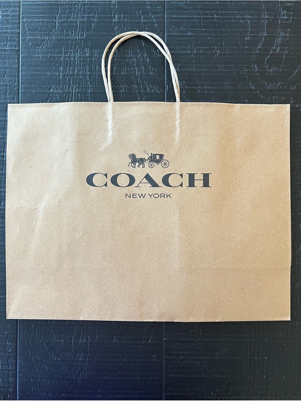 COACH New York Medium Brown Paper Shopping Bag with Tan Handles